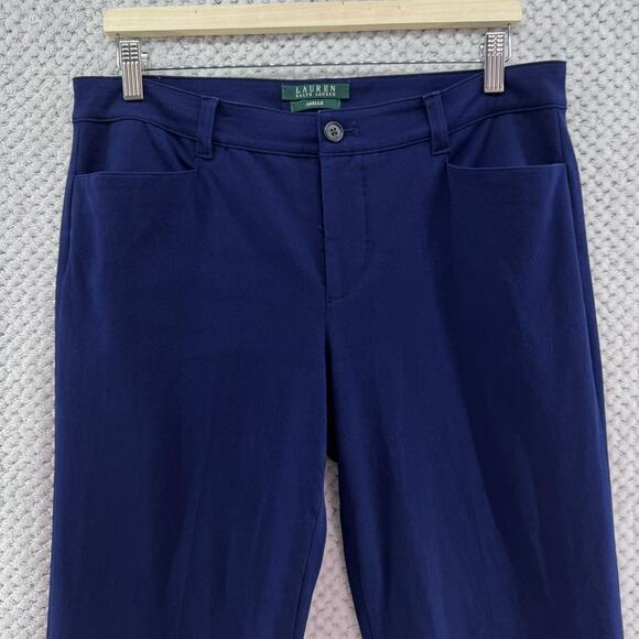 Lauren Ralph Lauren Pants Womens 10 Blue Cotton Adelle Straight Leg Mid Rise - Picture 3 of 15
